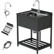 Stainless Steel Utility Sink, 30.8"   22"   39.5"Freestanding Sink with Cold and Hot Water Faucet,Hoses and Drain Kit for Kitchens, Bathrooms, Garage, Laundry Room