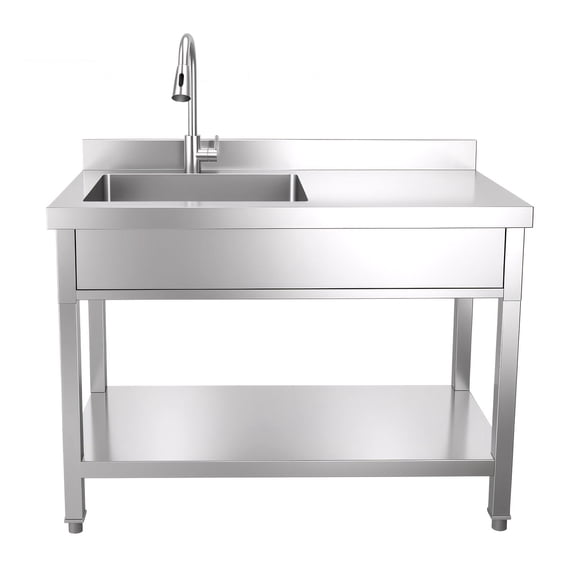 Stainless Steel Utility Sink, 304 Stainless Steel Workbench Single Bowl Free-Standing Single Bowl Sink, 20.47 in Width with Hot & Cold Water Pipe for Laundry Rooms