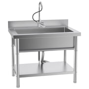 Stainless Steel Utility Sink, 38.58" x 21.65" x 31.5"Large Freestanding Laundry Sink with Pull-out Faucet for Kitchen, Bathroom, Laundry Room, Garage, Outdoor/Indoor Use, Pet Cleaning