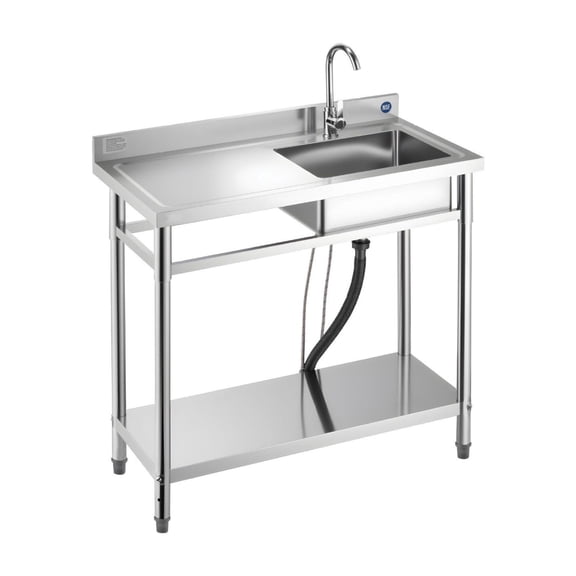 Stainless Steel Utility Sink - 39.4" Single Bowl Free Standing Sink with Faucet, NSF Certified, for Garage, Laundry, Restaurant