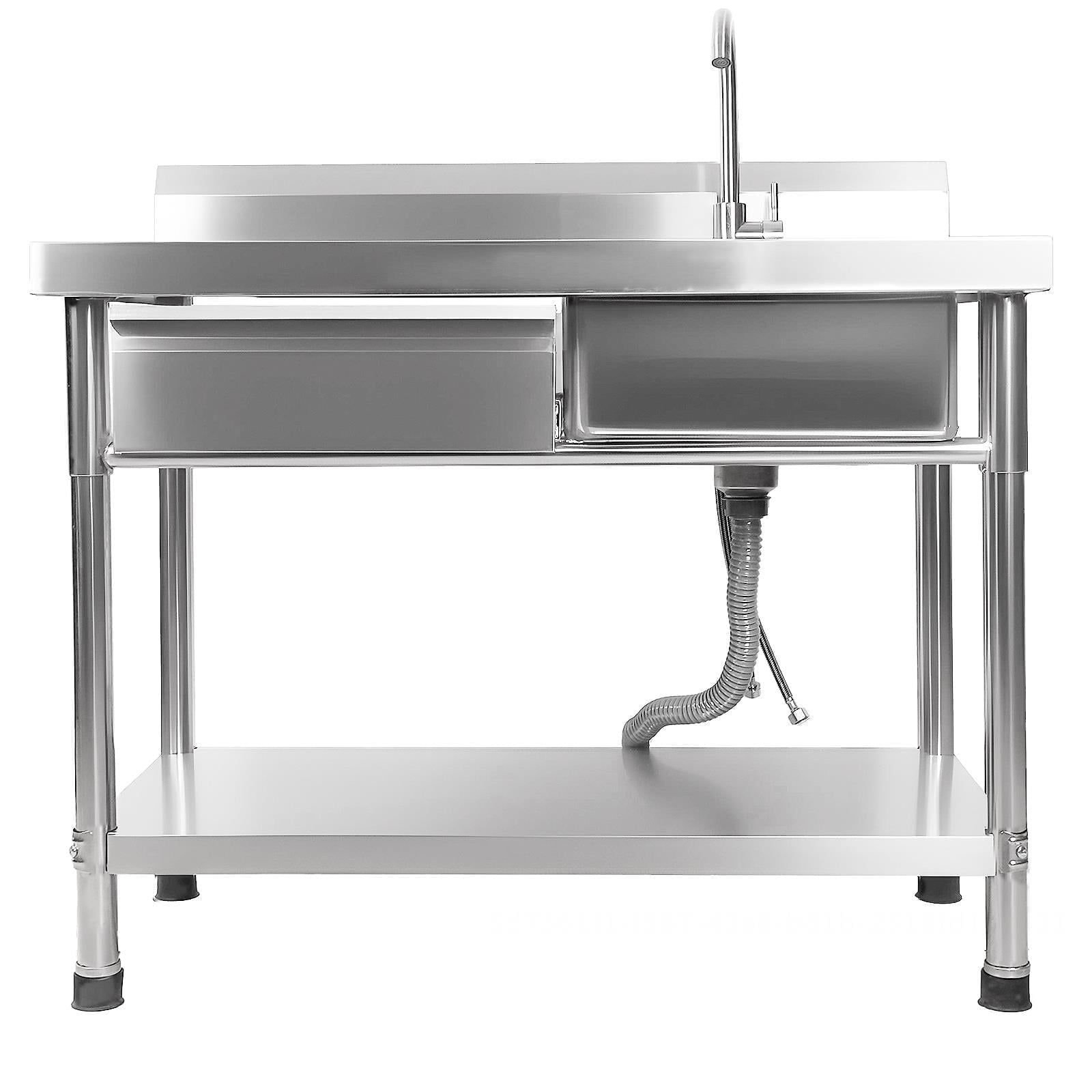 Stainless Steel Utility Sink, 40 Inch Free Standing Single Bowl Kitchen Sink with Drawer & Cold and Hot Water Pipe, Freestanding Single Bowl Laundry Sink for Outdoor & Workshop