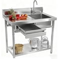 thumbnail image 1 of Stainless Steel Utility Sink,40 Inch Free Standing Single Bowl Sink, Commercial Kitchen Sink with Drawer & Cold and Hot Water Pipe for Indoor Outdoor Farmhouse Garage, 1 of 13