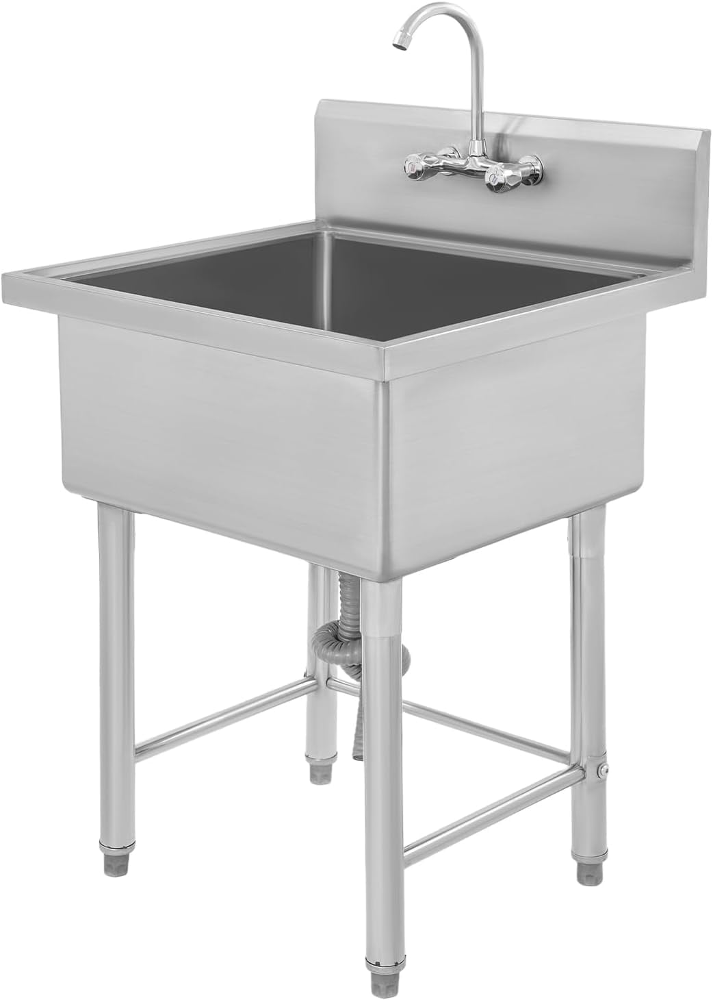 Stainless Steel Utility Sink with Cold & Hot Faucet, Freestanding Single Bowl Laundry Sink, Commercial Kitchen Sinks for Homes, Garages, Balconies, Restaurants, Bars, Hotels