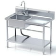 thumbnail image 1 of Stainless Steel Utility Sink with Cold and Hot Water Pipes, Free Standing Single Bowl Commercial Kitchen Sink with Workbench,Storage Shelf& Faucet ,For   Kitchen,Bathroom,Farmhouse,Indoor,Outdoor, 1 of 9