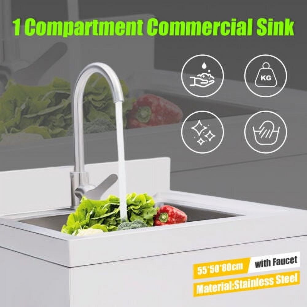 Stainless Steel Utility Sink Commercial Laundry Tub Freestanding Single Bowl 22"