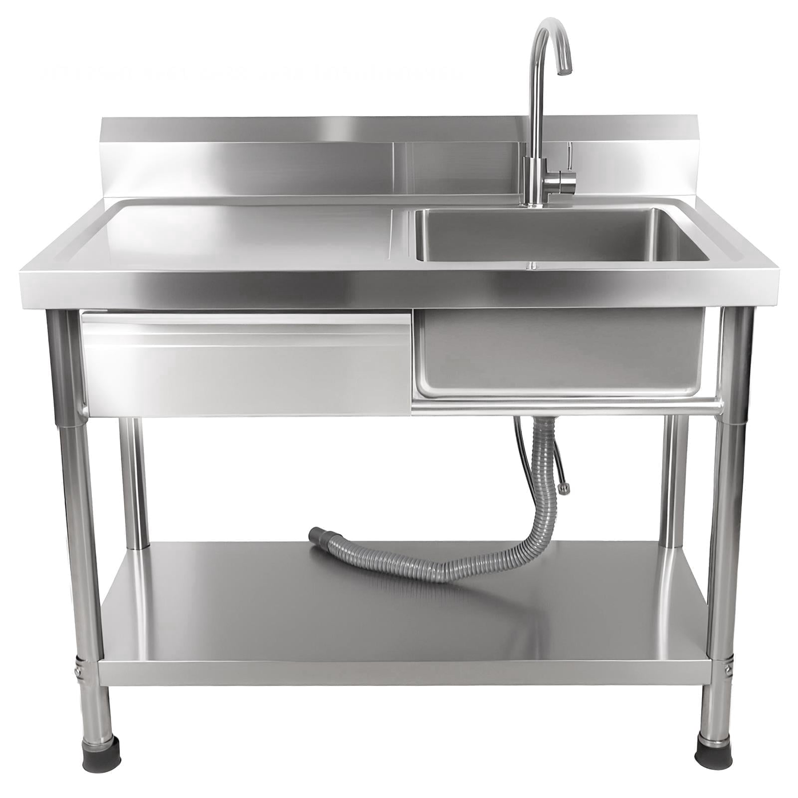 Stainless Steel Utility Sink, Commercial Sink, Freestanding Single Bowl Laundry Sink with Drawer & Cold and Hot Water Pipe, 24"D x 40"W x 31"H for Garage & Farmhouse
