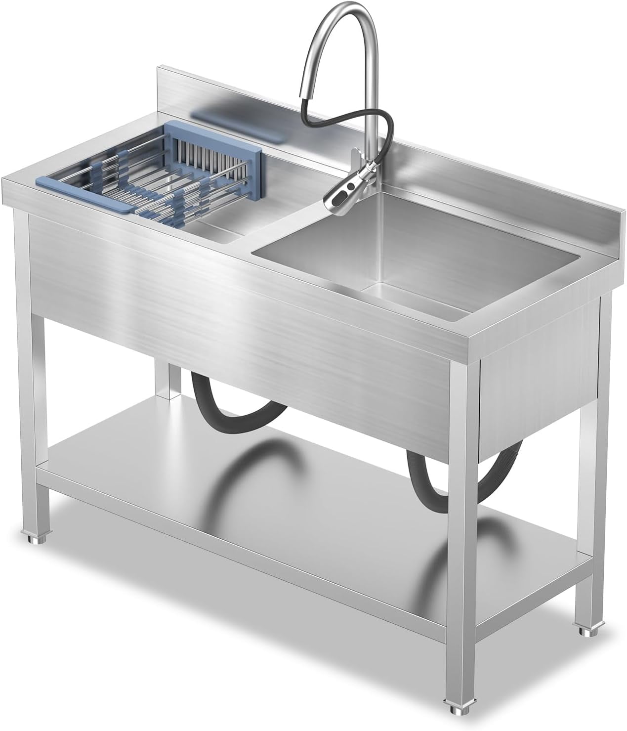 Stainless Steel Utility Sink Double Bowl Kitchen Sinks Set w/Hot and Cold Faucet for Kitchen and Restaurant Farmhouse Style