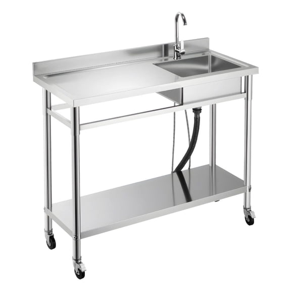 Stainless Steel Utility Sink with Faucet - Rolling Kitchen Sink Single Bowl Commercial NSF Certified - Restaurant Laundry Workbench 47.2 x 19.7 x 41.5 in