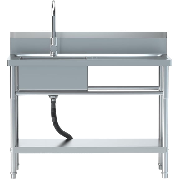 Stainless Steel Utility Sink, Free Standing Single Bowl Kitchen Sink with Cold and Hot Water Pipe, worktop,Indoor and Outdoor for Laundry Room Farmhouse Kitchen