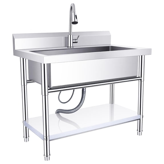 Stainless Steel Utility Sink,Freestanding Kitchen Sink with Pull-Out Faucet,Single Bowl Sink for Laundry,Garage,Kitchen,Pet Store Use