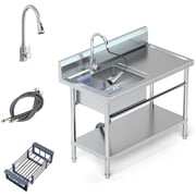 Stainless Steel Utility Sink Freestanding Single Bowl Laundry Sink with 360  Swivel Pull-Out Sprayer Faucet, Hot and Cold Water Plumbing Workbench for Laundry Room Farmhouse