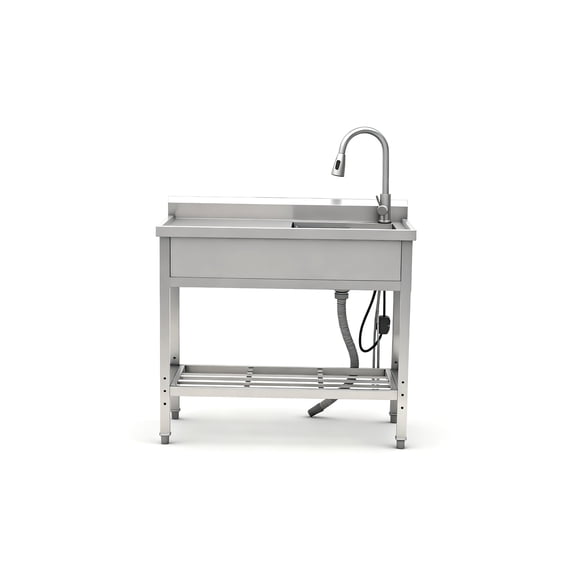 Stainless Steel Utility Sink Freestanding with Pull-Out Faucet, 39L x 20W x 35H Inch Silver Kitchen Sink for Laundry Room or Garage