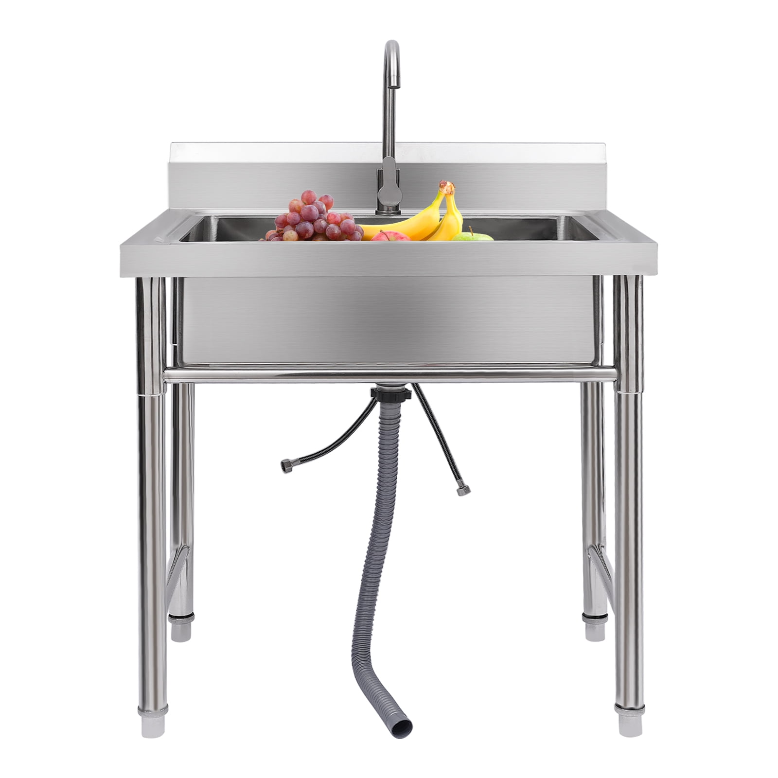 Stainless Steel Utility Sink Single Bowl Free Standing Kitchen Sink Farmhouse