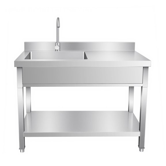 Stainless Steel Utility Sink,Single Bowl Sink with Work Table,Durable Kitchen Sink with Cold & Hot Faucet for Kitchen,Laundry,Garage,Garden
