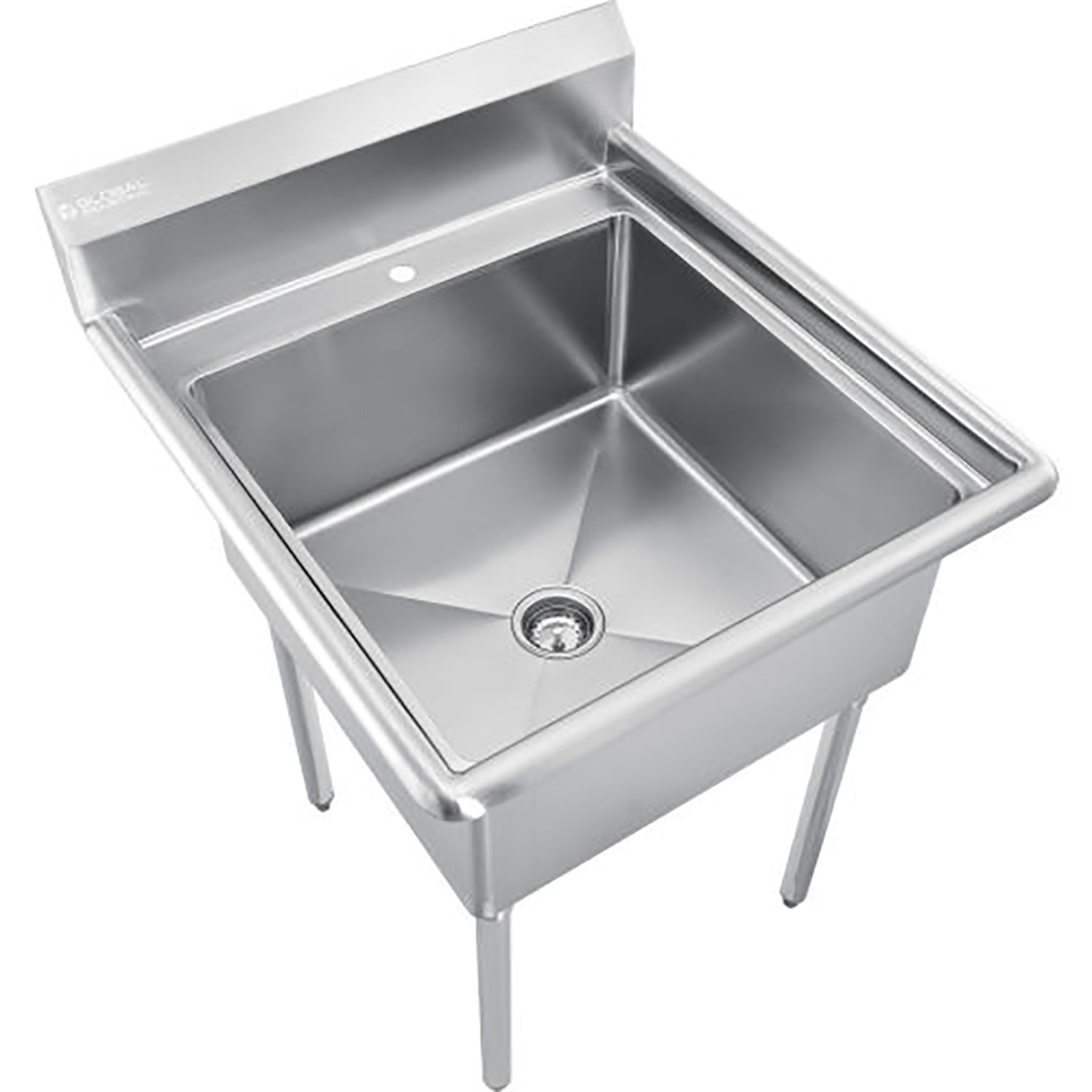 Stainless Steel Utility Sink W/10" Backsplash, 24"x24"x12" Deep Basin, 29.5"x32"x42" Overall