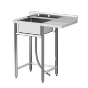 Stainless Steel Utility Sink With/Without Worktop Faucet, Commercial Freestanding Kitchen Sink Set With Countertop, Single Bowl Laundry Room Sink for Restaurant Garage Bathroom, Laundry, Nsf Certified