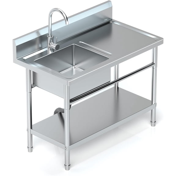 Stainless Steel Utility Sink kitchen Sink Free Standing Single Plumbing Workbench Storage Commercial Sink