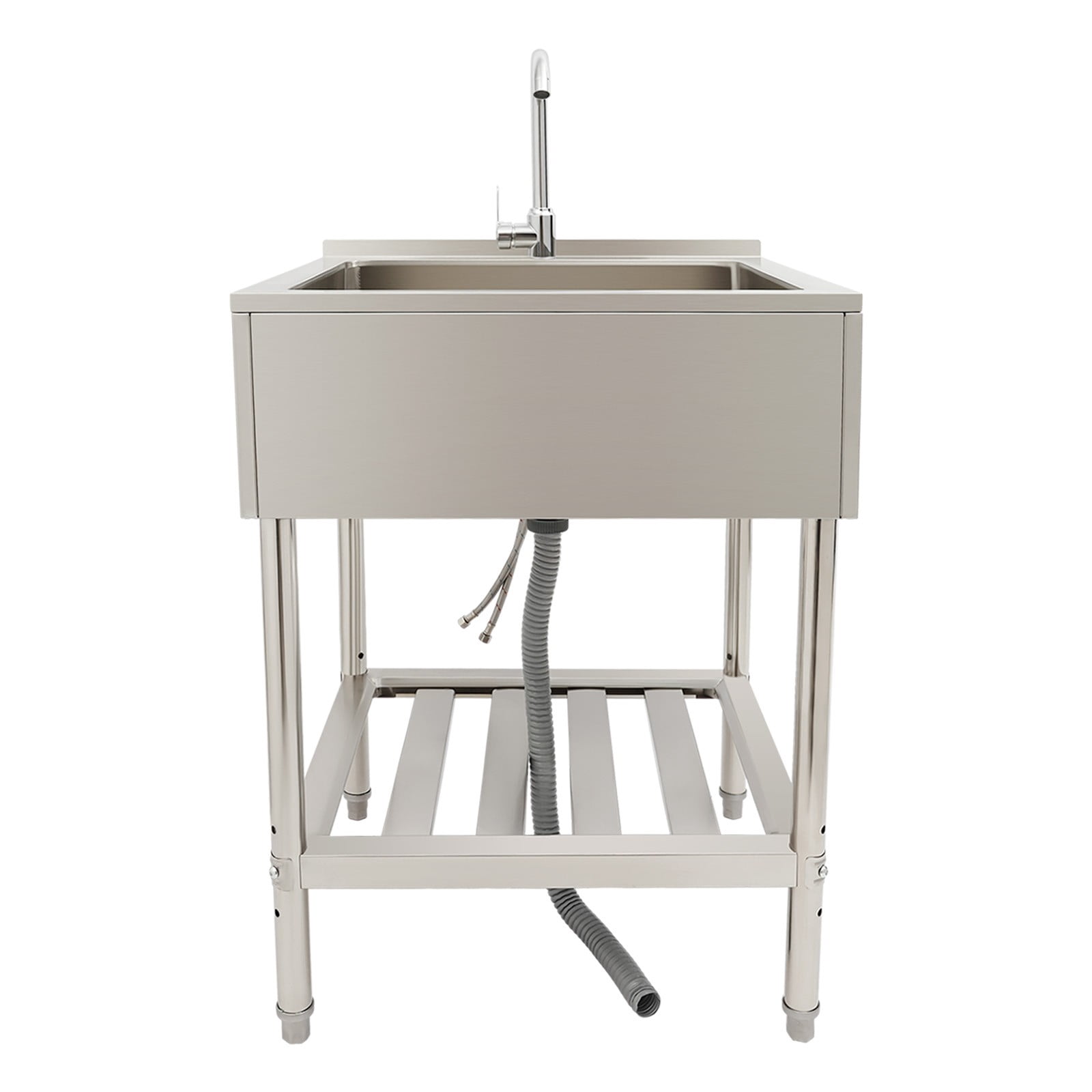 Stainless Steel Utility Sink with Faucet, 25 inch Free Standing Single Bowl Kitchen Sink with Bottom Shelf for Restaurant, Garage, Laundry, Silver