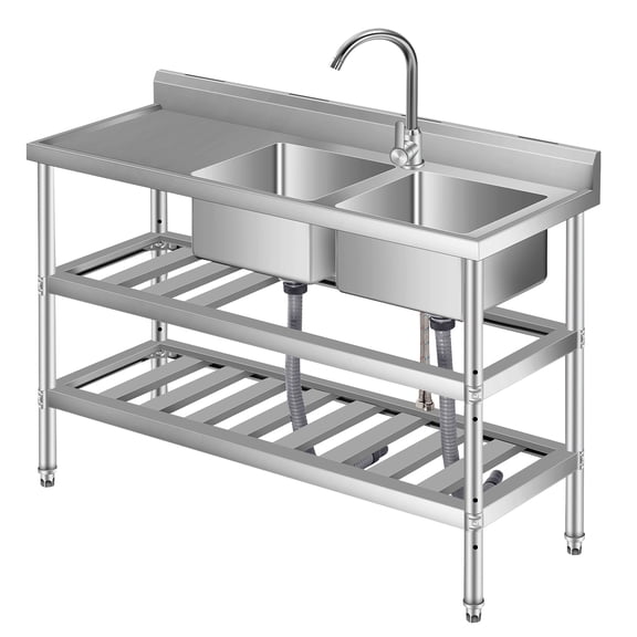 Stainless Steel Utility Sink, with Faucet, Legs, Cold and Hot Water Pipe, Heavy-Duty, Easy to Clean, for Laundry, Kitchen, Garage, Outdoor, Garden