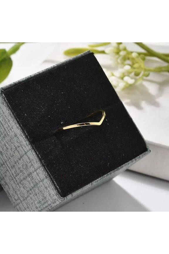 Stainless Steel V-Shaped Plain Band Rings 18K Gold Plated 1Mm R42