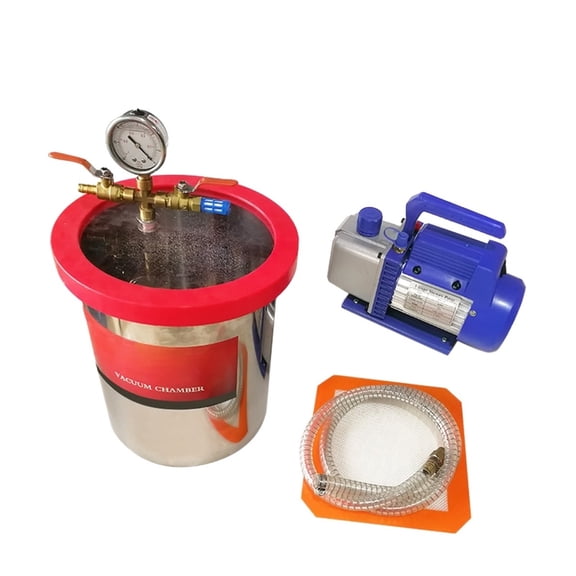 Stainless Steel Vacuum Chamber 2/3/5 Gallon With 3cfm Vacuum Pump Defoaming Barrel For Epoxy Resin AB Glue 9L/12L/20L