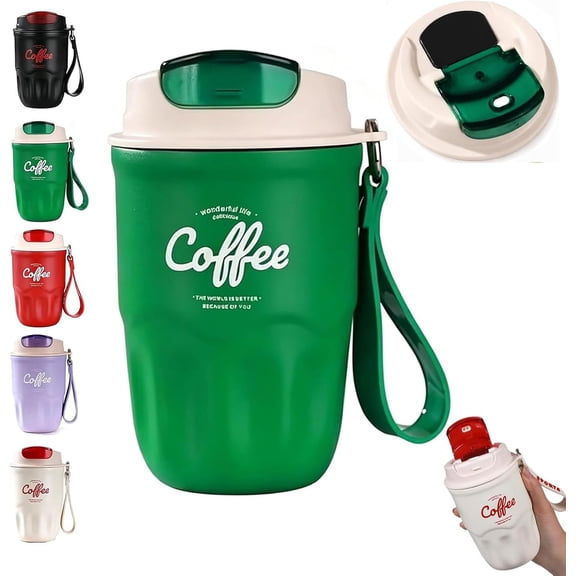 Stainless Steel Vacuum Flask 12Oz Portable Coffee Cup with Lid and Handle for Travel(Green, Standard Version)
