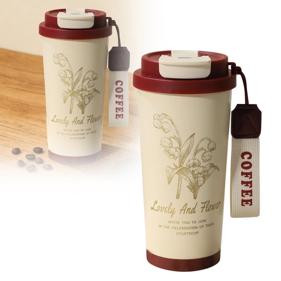 Stainless Steel Vacuum Flask with Floral Design Leakproof Lid and Carry Handle Keeps Drinks Hot or Cold Ideal for Winter Travel Work and Outdoor Use C