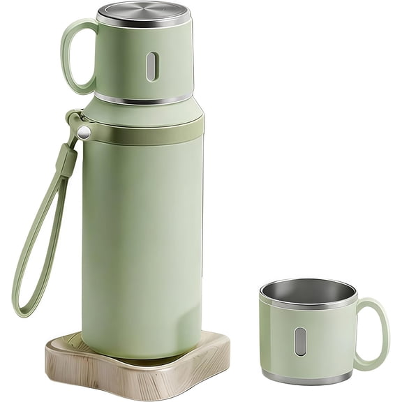 Stainless Steel Vacuum-Insulated Bottle with Lidded Cup, Stainless King Vacuum-Insulated Travel Mug, Wide Mouth with Leakproof Cup Lid, Keep Drinks Hot Cold for or Travel, Gym, School (Green)