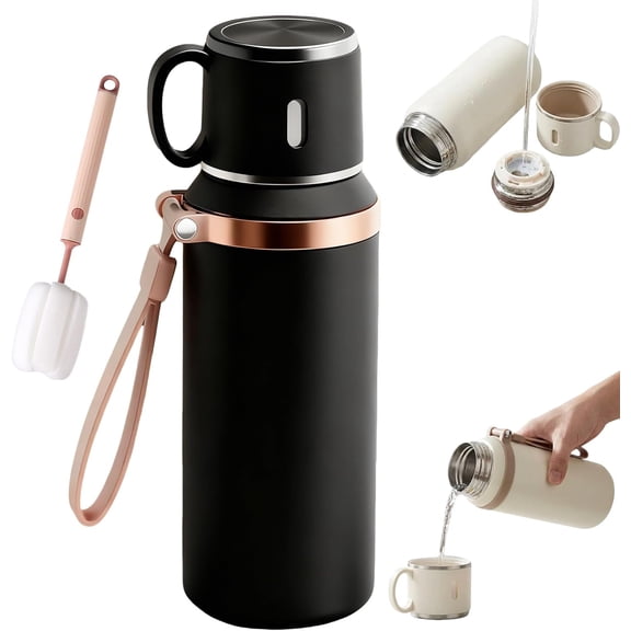 Stainless Steel Vacuum-Insulated Bottle with Lidded Cup, Stainless King Vacuum-Insulated Travel Mug, Wide Mouth with Leakproof Cup Lid, Keep Drinks Hot Cold for or Travel, Gym, School