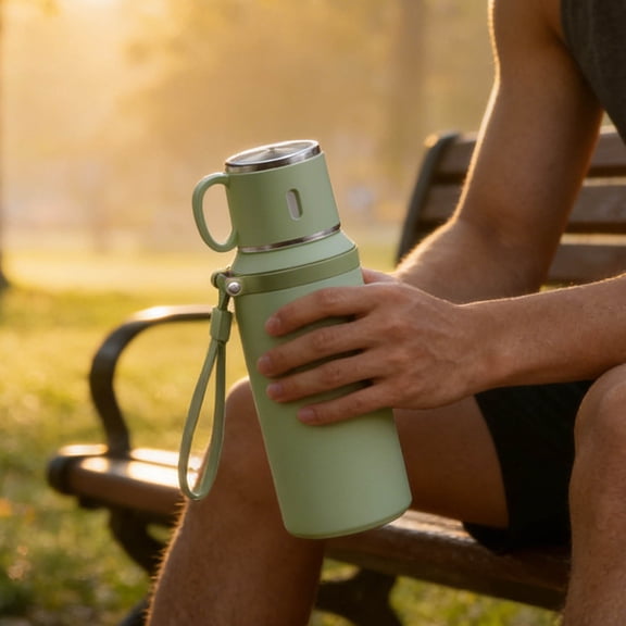 Stainless Steel Vacuum Insulated Flask, Portable Thermal Bottle with Built-In Cup, Leakproof Travel Mug for Hot and Cold Drinks