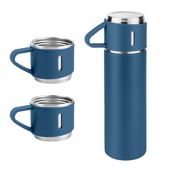 Stainless Steel Vacuum Insulated Thermos Bottle with Drinking Cup, Leakproof Double Wall Travel Flask for Hot Cold Coffee Tea Water,Blue,500ML / 16.9Oz