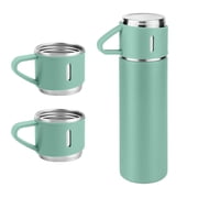 Stainless Steel Vacuum Insulated Thermos Bottle with Drinking Cup, Leakproof Double Wall Travel Flask for Hot & Cold Coffee, Tea & WaterGreen,500ML / 17Oz