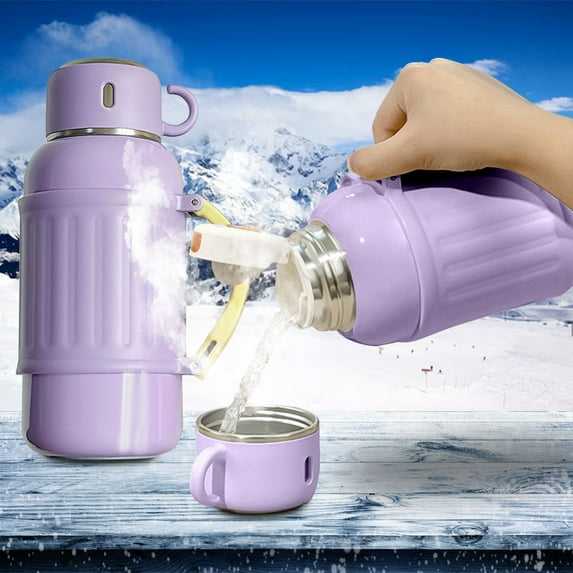 Stainless Steel Vacuum Insulated Water Bottle 34oz with Handle – Double Wall Thermos for Hot/Cold Drinks, Leak-Proof Wide Mouth Gallon Jug, Sweat-Proof Camping & Travel Essential Purple