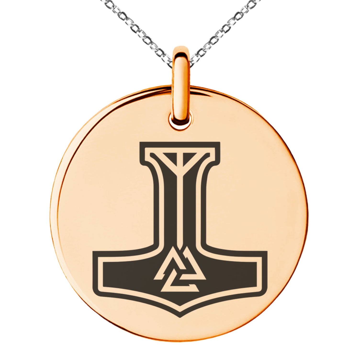 Stainless Steel Valknut Mjolnir Thor's Hammer Engraved Small