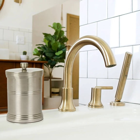 Stainless Steel Vanity Jar | Stylish Storage for Cotton Swabs,Sponges & Bath Salts | Decorative Canister for Bathroom,Bedroom | Brushed Pewter Finish