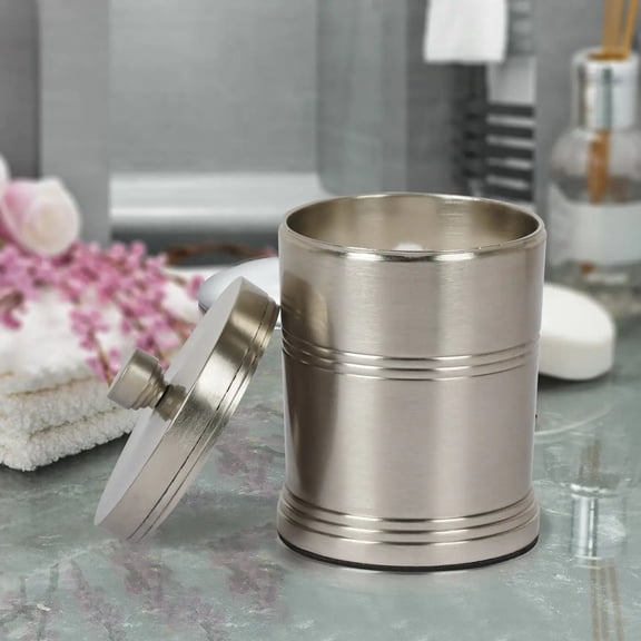 Stainless Steel Vanity Jar | Stylish Storage for Cotton Swabs,Sponges & Bath Salts | Decorative Canister for Bathroom,Bedroom | Brushed Pewter Finish
