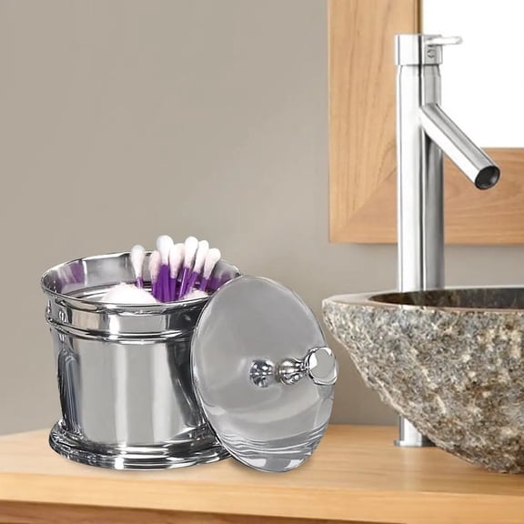 Stainless Steel Vanity Jar Stylish Storage for Cotton Swabs,Sponges & Bath Salts Decorative Canister for Bathroom,Bedroom Chrome Finish