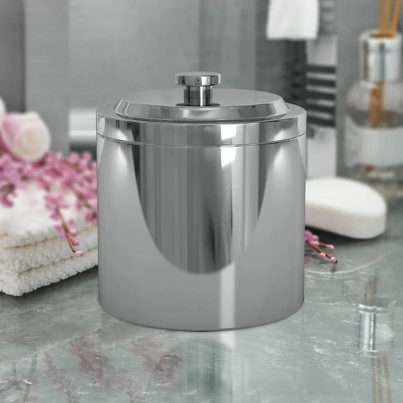 Stainless Steel Vanity Jar | Stylish Storage for Cotton Swabs,Sponges & Bath Salts | Decorative Canister for Bathroom,Bedroom | Chrome Finish