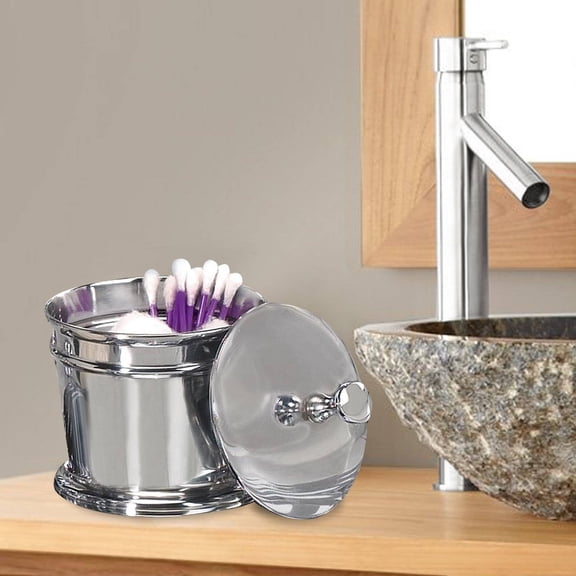 Stainless Steel Vanity Jar | Stylish Storage for Cotton Swabs,Sponges & Bath Salts | Decorative Canister for Bathroom,Bedroom | Chrome Finish