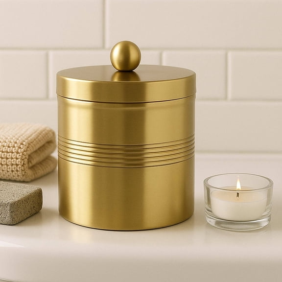 Stainless Steel Vanity Jar | Stylish Storage for Cotton Swabs,Sponges & Bath Salts | Decorative Canister for Bathroom,Bedroom | Gold Finish