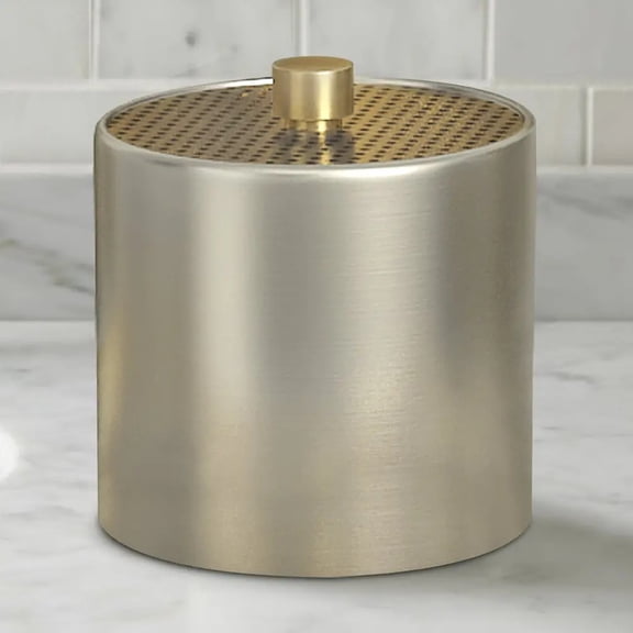 Stainless Steel Vanity Jar Stylish Storage for Cotton Swabs,Sponges & Bath Salts Decorative Canister for Bathroom,Bedroom Pewter & Gold Finish