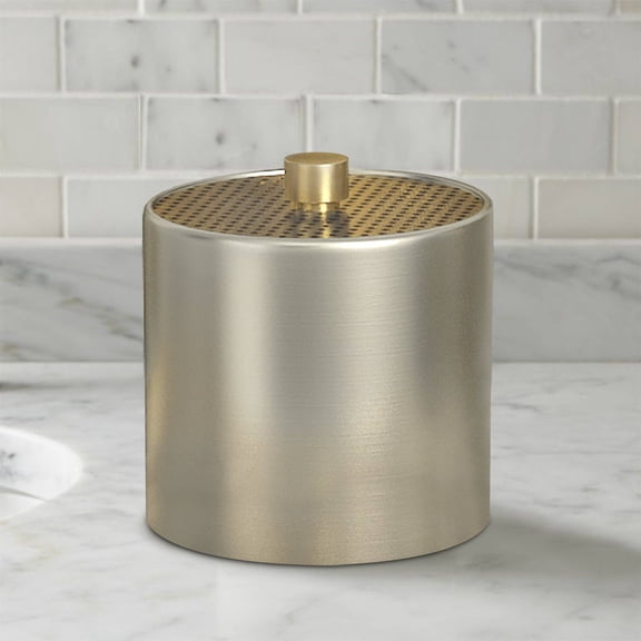 Stainless Steel Vanity Jar | Stylish Storage for Cotton Swabs,Sponges & Bath Salts | Decorative Canister for Bathroom,Bedroom | Pewter & Gold Finish
