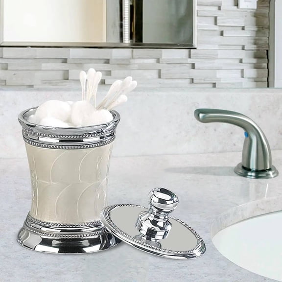 Stainless Steel Vanity Jar | Stylish Storage for Cotton Swabs,Sponges & Bath Salts | Decorative Canister for Bathroom,Bedroom | White