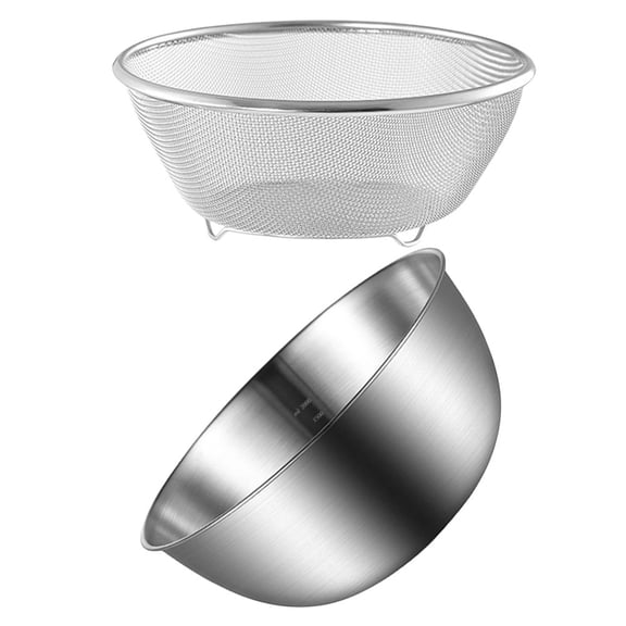 NUOLUX 1Set Stainless Steel Rice Washing Bowl with Fine Mesh Strainer for Kitchen