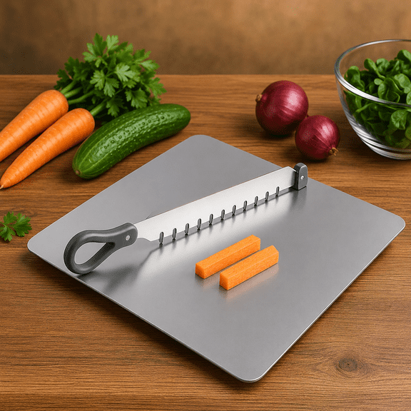 Stainless Steel Vegetable Chopping Board with Built-in Julienne Cutter | Multipurpose Kitchen Prep Board for Carrot, Cucumber & Vegetable Slicing | Rust Resistant, Food Grade, Easy to Clean
