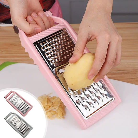 Stainless Steel Vegetable Cutter | 3-in-1 Shredder Slicer Grater | Ergonomic Round Grip | Compact Multifunction Kitchen Tool | Pink/Blue | 24.5x11.5x2cm | 1pc