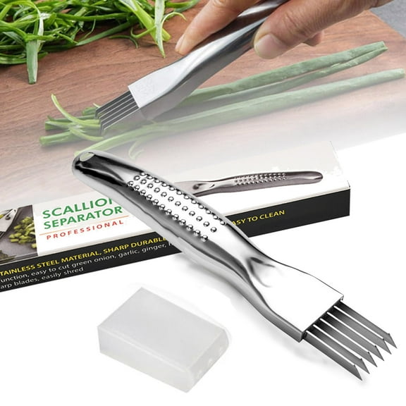 Stainless Steel Vegetable Cutter, 6-Blade Scallion Shredder with Protective Cover, Non-Slip Grip & Easy Clean for Uniform Strips, Perfect Garnish Tool for Home Chefs and Food Prep FAJHHA
