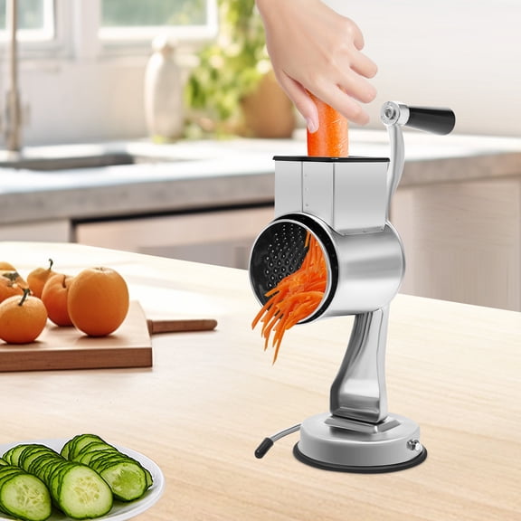 Manual Vegetable Slicer with Suction Cup Base, 5 Interchangeable Food-Grade Inserts, Kitchen Prep Tool for Potato, Cucumber, Cheese, Fruits & Vegetables | 430 Stainless Steel