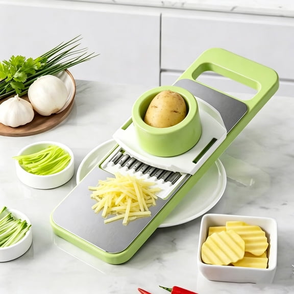 Stainless Steel Vegetable Mandoline Slicer with Safety Pusher, Multi-Blade Manual Potato Julienne Shredder, Heavy-Duty Food Cutter for Kitchen Prep