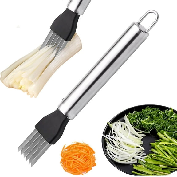 Stainless Steel Vegetable Shredder, 6-Blade Chopping Knife, Fast Scallion Cutter, Multi-functional Kitchen Tool, Protective Cover, Onion Carrot Slicer, Effortless Peeler
